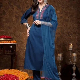 Stylum Women Regular Thread Work Kurta with Trousers & With Dupatta image 1
