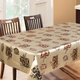 Dakshya Industries Beige Floral Waterproof Plastic 6-Seater Table Cover-0