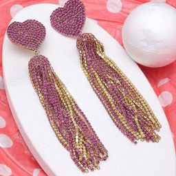 StyleCast Gold-Plated Artificial Stones Studded Tasselled Heart Shaped Drop Earrings-image-14