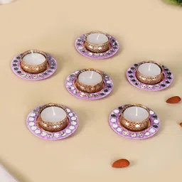 Nestasia Lavender & Gold-Toned 6 Pieces Textured  Tealight Candle Holder-19