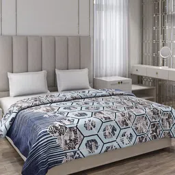 Monte Carlo Blue & Black Geometric Printed AC Room 240 GSM Double Bed Blanket-image-95
