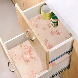 Kuber Industries Cream-Coloured 3Pcs Floral Printed Water Resistant Shelf Liner Organisers-15