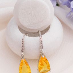 Manikya Rhodium-Plated American Diamond Studded Teardrop Shaped Drop Earrings-10