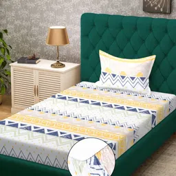 KLOTTHE White & Yellow Geometric Printed 300 TC Single Bedsheet Set 2.25 x 1.50 m-picture-17