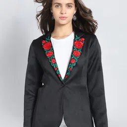 SHAYE Floral Embroidered Notched Lapel Single-Breasted Casual Blazers-image-3