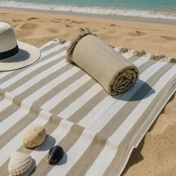 Triani Beige And White Bamboo 250 GSM Bath Towel-12