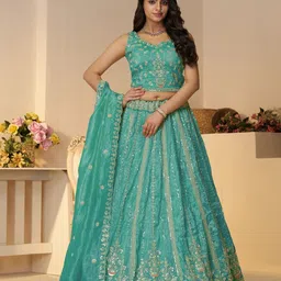 ODETTE Embellished Sequinned Semi-Stitched Lehenga & Unstitched Blouse With Dupatta-picture-6