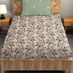 IVAZA Green Floral 220 TC Single Bedsheet with 1 Pillow Cover-image-50