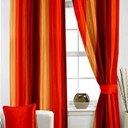 BELLA TRUE 270 cm (9 ft) Polyester Semi Transparent Long Door Curtain (Pack Of 2) (Solid, Red)-image-88
