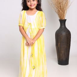 EthIndia Tie and Dye Print Puff Sleeve Chiffon Fit & Flare Maxi Dress-image-82