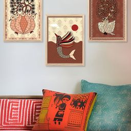 Kotart Brown & Beige 3 Piece Wooden Abstract Wall Paintings-picture-23