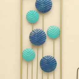 vedas W-Aniket Gold-Toned & Blue Rectangular Flower Wall Hanging-image-13
