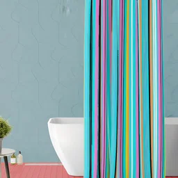 ArtzFolio Pink & White Striped Waterproof Shower Curtain-image-94