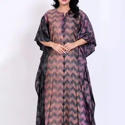 SILK N STYLES Printed Round Neck Kaftan Night Dress-image-19