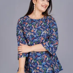 Cloth Bites Women Floral Printed Flared Sleeve Cotton Lace Styled Back Top-image-73