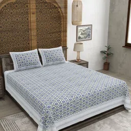 CLOTHOLOGY Grey & Blue Printed Pure Cotton 180 TC King Bedsheet Set 2.75 m x 2.25 m-image-54