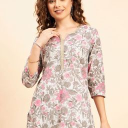 NEESH Floral Printed Thread Work Pure Cotton Thread Work Kurti-image-93