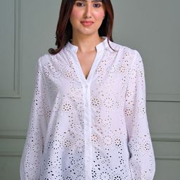 Peppinos Women Self Design Mandarin Collar Cotton Top-29