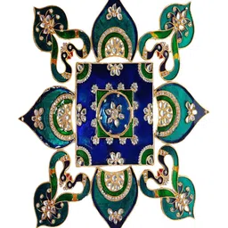 Kala Samarpan Green & Blue Peacock Rangoli Sticker With Centerpiece-17