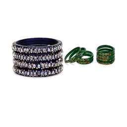 SOMIL Set Of 12 Blue & Green Alloy Artificial Stones and Beads Antique Bangles-image-24