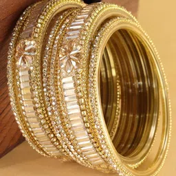 ZULKA Set Of 6 Zircon Diamonds & Kundan Beads Studded Glass Bangles-71