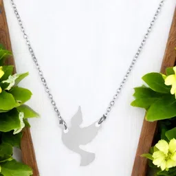 Goldnera Girls 925 Sterling Silver-Plated Flying Bird Pendant with Chain-image-14