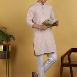 FUBAR Men Woven Design Mandarin Collar Straight Kurta-image-9