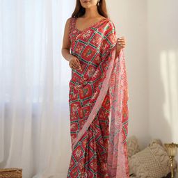 DWIZA ENTERPRISE Ethnic Motifs Print Mirror Work Saree-picture-2