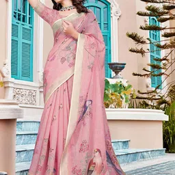 ZILVIRA Floral Zari Pure Linen Block Print Saree-picture-18