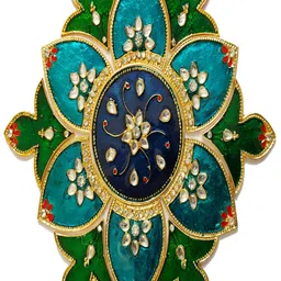 Kala Samarpan Green & Blue Meenakari Foldable Rangoli With Centerpiece-46
