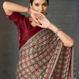 Anouk Rustic Ajrak Block Poly Crepe Block Print Saree image 5