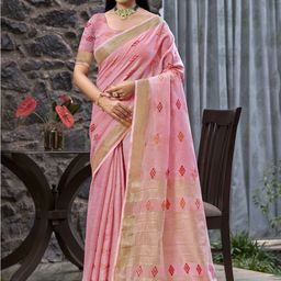SANGAM PRINTS Woven Design Linen Blend Designer Tussar Saree-image-22