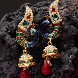 Anouk Peacock Shaped Jhumkas Earrings-13
