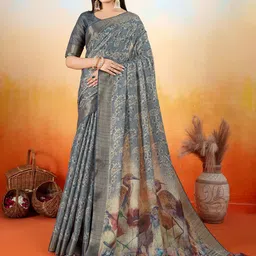 KALINI Paisley Printed Zari Tissue Saree-image-11