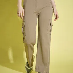 QIOA Women Relaxed High-Rise Cargos Trousers-image-73