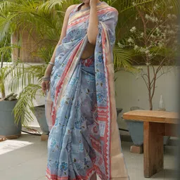 KALINI Blue Printed Cotton Blend Sarees-picture-38
