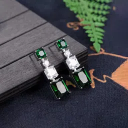 Designs & You Silver-Plated American Diamond Studded Square Shaped Drop Earrings-16
