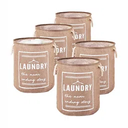 Aura 5Pcs Brown & White Printed Foldable Laundry Bag With Handle - 60 L-8