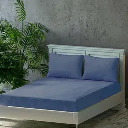 Trance Home Linen Blue Pure Cotton 300 TCFitted Queen Bedsheet Set 1.91 mx 1.52 m-image-77