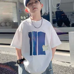 INCLUD Boys Graphic Printed Round Neck Drop Shoulder Sleeves Oversized Cotton T-shirt-image-7