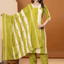 TOULIN Women Floral Printed Pure Cotton Straight Kurta with Palazzos & Dupatta-picture-45