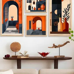 WALLLANE Brown 4 Piece Wood Abstract Wall Paintings-picture-57