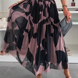 Outzidr Printed Pleated Flared Maxi Skirt-picture-41