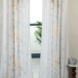 Tranquebar Home Pink & Yellow 2 Pieces Floral Printed Cotton Window Curtains-picture-40