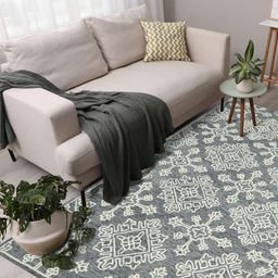 saraswatii global Boston Grey & White Ethnic Motifs Printed Tufted Woollen Carpet-0