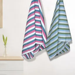 Athom Living Iris Blue & Pink 2 Pieces Striped Printed Cotton 210 GSM Bath Towels-25