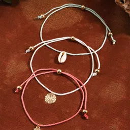 Accessorize London Set Of 3 Friendship Shell Anklets-53