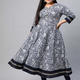 IKRASS Floral Printed Notch Neck A Line Pure Cotton Kurta-picture-32