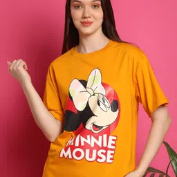 Dreambe Women Minnie Mouse Graphic Printed Round Neck Cotton Oversized T-shirt-image-94