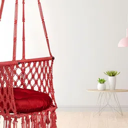 Swingzy Red Textured Hammock Swing With Cushion image 2